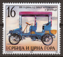 Yugoslavia 2003 Serbia And Montenegro Centenary Of The First Car In Belgrade Old Cars Transportation MNH - Cars