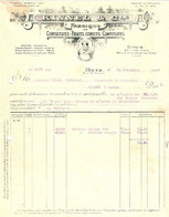 FACTURE 1924 - KINNEL & Cie METZ - CONSERVES FRUITS CONFITS CONFITURES - MARRONS GLACÉS - Droguerie & Parfumerie
