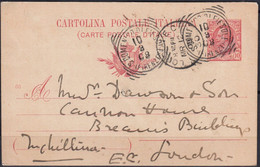 Italie Entier Sur  CPA De  FIRENZE   Posté Le 10 Mars 1908  Pour LONDON England - Entiers Postaux