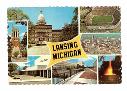 LANSING, Michigan, USA, Multi-Views Described On Back, Old 4X6 Chrome Postcard - Lansing