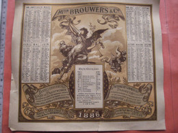 Kalender - Calendrier 1886 - Steendrukkerij BROUWERS Korte Klarenstraat, Litho -later RATINCKX - ENGEL  23,5cm X 25,5cm - Grossformat : ...-1900