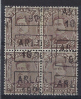 ALBERT I Nr. 136 ( Blok Van 4 ) Voorafstempeling Nr. 2526  C  ARLON 1920 Met KEURMERK " M "   ; Staat Zie Scan ! - Roulettes 1920-29