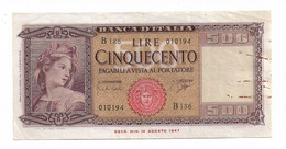 29620) 500 LIRE ITALIA ORNATA DI SPIGHE MEDUSA DECR 23 MARZO 1961- - 500 Liras