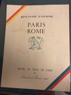 Programme Escrime Paris Rome Du 15 Février 1958 -RARE - Programs
