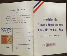 Rapatrié Algérie, Carte Adhérent Association Des Français D'Afrique Du Nord,  1962  Section De Montauban (82) - Zonder Classificatie