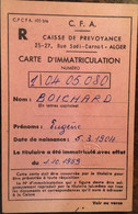 Algérie Française, Carte D'immatriculation De La Caisse De Prévoyance D'Alger (CFA) De 1959 - Zonder Classificatie