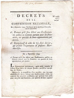 Decret De La Convention Nationale, Du 3 Septembre 1793, L'an 2 De La République Française, Une & Indivisible. - Décrets & Lois