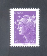 Marianne De Beaujard  -  V P "20 Gr Monde" Violet   - Adhésif TD 205 - 1 Timbre - Autres & Non Classés