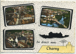 CPSM 89 CHARNY En Avion Au Dessus De... Multivues Multi Vues - Rue Principale, Eglise, Pont - Charny