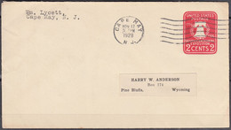 U.S.A  Entier 2c Sur Enveloppe  De CAPE MAY New Jersey Posté Le 17 Nov 1928 Pour PINE BLUFFS Wyoming Nebraska - 1921-40
