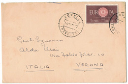 LA829    Spain 1960 Letter From Corella (Navarre) To Verona Italy, Single Stamp Mi.Nr.1190 EUROPA - 1951-60 Brieven