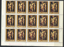 Hungary 1968 Painting The Three Graces;  Giovanni Battista Naldini  M 2468 In Half A Sheet 15 Stamps     Cancelled - Otros & Sin Clasificación