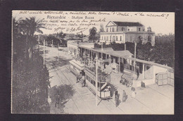 CPA Egypte Alexandrie Circulé Voir Dos Tramway Train Gare Station - Alexandrie