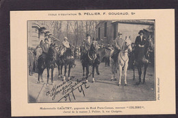 CPA Cheval Carte Photo Rodéo Non Circulé Raid Paris Cannes Mademoiselle Gaïatry - Chevaux