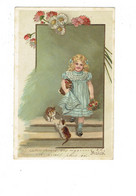 Cpa Fantaisie Gaufrée Illustrateur Mailick - Fillette Panier Lapin Chat Chaton - Fleur Pâquerette  - 1905 - Mailick, Alfred