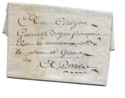 1797 RIOM - M. GASCHOU POUR LE CITOYEN FRANCAIS GOMOIS RUE DE MONCEAU PRES PLACE DE LA GREVE PARIS - MARQUE POSTALE - 1792-1815: Départements Conquis