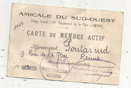 Carte De Membre Actif, AMICALE DU SUD-OUEST, REIMS ,1937 - Zonder Classificatie