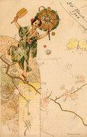 Jugendstil * CPA Illustrateur Art Nouveau * Série 660 * Femme Japonaise * Fleurs Japan * Dorures * Papillon Butterfly - Avant 1900