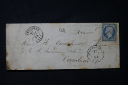 FRANCE - Enveloppe De Steenvoorde Pour Cambrai En 1854, Affranchissement Napoléon 20ct, PC 2948 - L 84630 - Krieg 1870