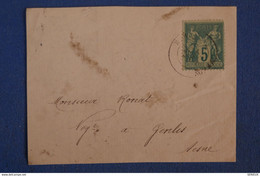 H12 FRANCE LETTRE DEVANT 1876 POUR GENLIS AISNE+ AFFRANCHISSEMENT - 1876-1878 Sage (Type I)