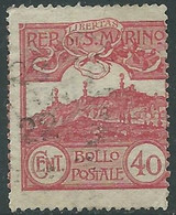 1903 SAN MARINO USATO VEDUTA 40 CENT - RD50-4 - Oblitérés