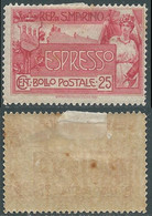 1907 SAN MARINO ESPRESSO 25 CENT MH * - RD54-5 - Sellos De Urgencia