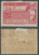 1907 SAN MARINO ESPRESSO 25 CENT MH * - RD54-5 - Exprespost