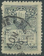 1907 SAN MARINO USATO STEMMA 15 CENT - RD50-4 - Oblitérés