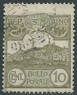 1925 SAN MARINO USATO VEDUTA 10 CENT - RD50-9 - Oblitérés