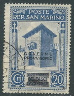 1943 SAN MARINO USATO GOVERNO PROVVISORIO 20 CENT - RD47-3 - Oblitérés