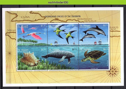 Ngb016b FAUNA VOGELS BIRDS DOLPHIN TURTLE MANATEE SHELL SAILING BOATS ST. VINCENT AND THE GRENADINES 1998 PF/MNH - Vita Acquatica