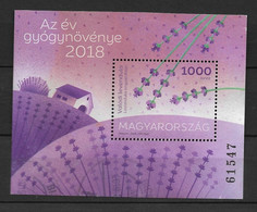 Hungary 2018 , 2018 Herb Of The Year - English Lavender , Souvenir Sheet , Used - Oblitérés