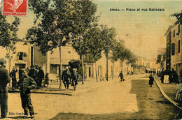 Amou * Place Et Rue Nationale * Cpa Toilée Colorisée - Autres & Non Classés