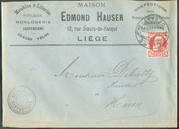 BELGIUM N°74 - 10c. Grosse Barbe Canc.. Cds LIEGE DEPART On Illustrated Cover (Maison Edmond Hauser HORLOGERIE, GLACE VE - 1905 Thick Beard