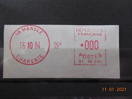 Vignette D'affranchissement Du Bureau De Mansle 1984 Avec Gomme D'origine - 1969 Montgeron – Papier Blanc – Frama/Satas
