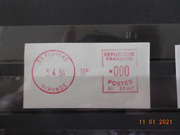 Vignette D'affranchissement Du Bureau De Floirac 1984 Gomme D'origine - 1969 Montgeron – White Paper – Frama/Satas
