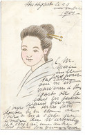 L130b342 - Délicat Dessin De Jeune Femme Asiatique - Carte Précurseur - Frauen