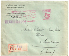 PARIS 2 Bis  Lettre RECOMMANDEE Entête CREDIT NATIONAL Ob 11 8 1927 EMA Havas A0127 HAV31 1F50 - EMA ( Maquina De Huellas A Franquear)