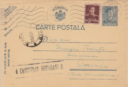 93080- KING MICHAEL POSTCARD STATIONERY, WW2, CENSORED BOTOSANI NR 6, STAMP, 1944, ROMANIA - 2. Weltkrieg (Briefe)