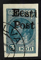 ELIVA 1941 3k Dark Greenish Blue (people Working 1929) Opt'd "Eesti Post", Mi 3, Very Fine Used With Krischke Photo Cert - Estonia