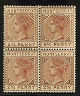 1884-85 2½d Red-brown, SG 9, Mint BLOCK Of 4 With Brownish Gum, The Lower Pair Never Hinged. Fresh Colour, Very Rare Mul - Montserrat