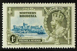 1935 1d Light Blue & Olive-green Jubilee With DIAGONAL LINE BY TURRET Variety, SG 18f, Very Fine Mint, Fresh. For More I - Rhodesia Del Nord (...-1963)