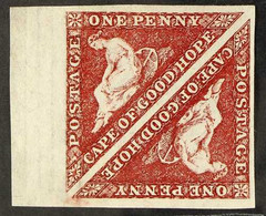 CAPE OF GOOD HOPE 1863-64 1d Deep Carmine-red Triangular, SG 18, Mint PAIR With 4 Large Margins And Sheet Selvage. Fresh - Non Classificati