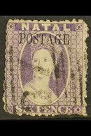 NATAL 1869 6d Violet With Type 7a POSTAGE Overprint, SG 30, With "27" Barred Cancel, Rough Perforation. For More Images, - Non Classificati