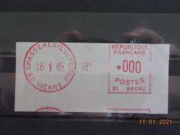 Vignette D'affranchissement Du Bureau De Chasseneuil Du Poitou 1985 Avec Gomme D'origine (machine Déréglée) - 1969 Montgeron – Papel Blanco – Frama/Satas