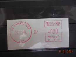 Vignette D'affranchissement Du Bureau De Ramatuelle 1984 Avec Gomme D'origine - 1969 Montgeron – Papier Blanc – Frama/Satas