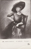 Salon D'hiver 1911 CH VARNIER Portrait Selecta N°54 Femme Elegante Avec Chapeau Rare - Pintura & Cuadros