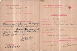 Guerre 1939-45 CROIX-ROUGE FRANÇAISE Ordre De Mission 28/01/1945 M. KOCH Secouriste à La Gare Du Nord, Centre D'accueil - Guerre 1939-45
