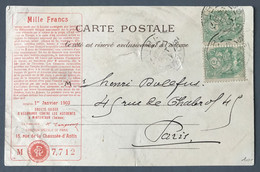 Franc N°111 (x2) Sur CPA Avec Publicité "ASSURANCE SUISSE" - (B505) - 1877-1920: Semi-Moderne