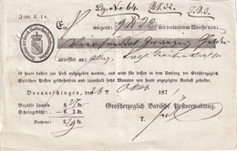 BADEN 1871 DOCUMENT POSTAL DE DONAUESCHINGEN - Storia Postale